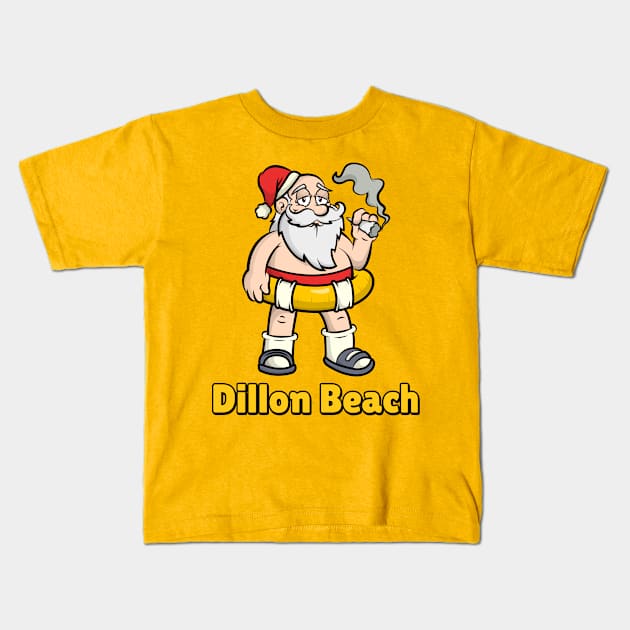 Dillon Beach Funny Lazy and Naked Santa Clause Smoking a Joint with a Swim Tube Around Him, Funny Christmas Gift Kids T-Shirt by AbsurdStore